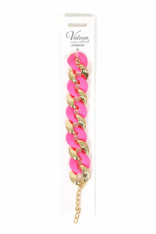 Armband fuchsia goud schakel