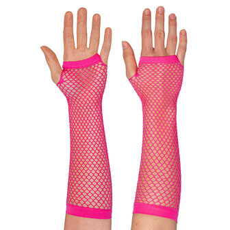 Nethandschoen lang fluo roze