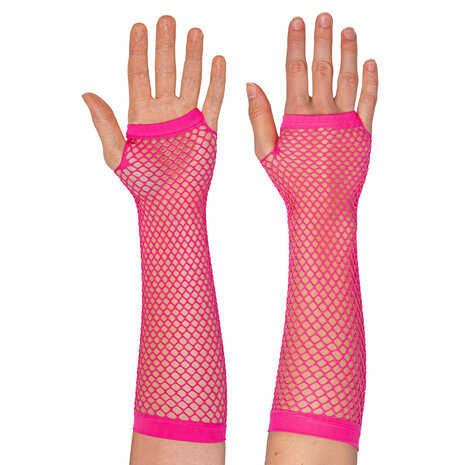 Nethandschoen lang fluo roze