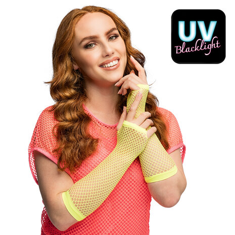 Nethandschoen lang fluo geel
