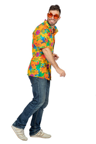 Hawa&iuml; hemd oranje bloemen